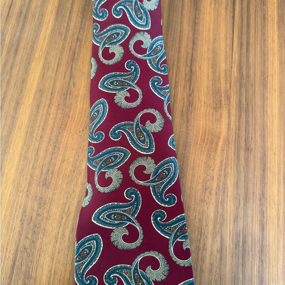 Oscar de la Renta Burgundy and Teal Paisley Tie